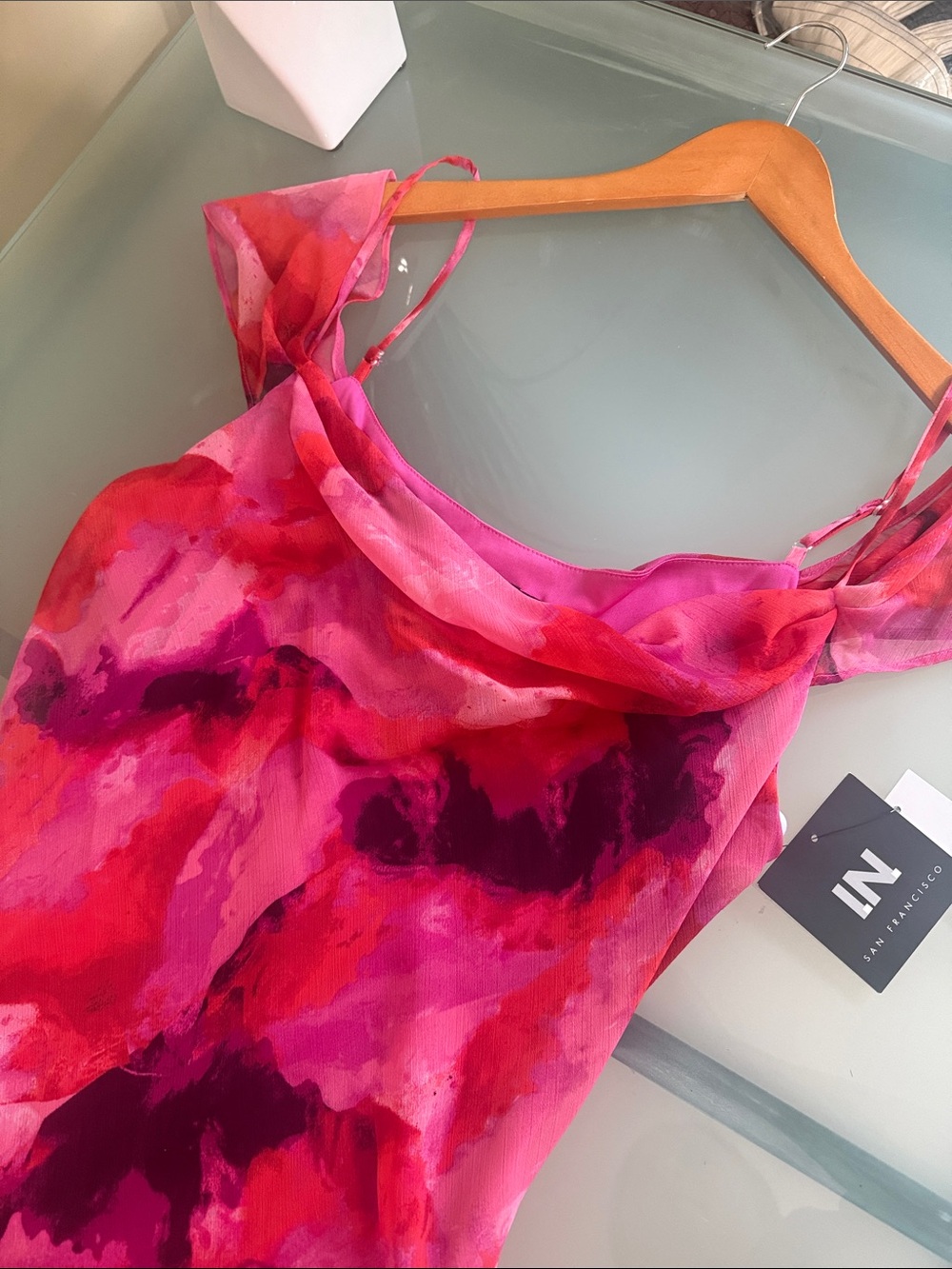 IN SAN Francisco Watercolor Slip Dress Size XL Romantic Wedding Guest Dress - Picture 3 of 7